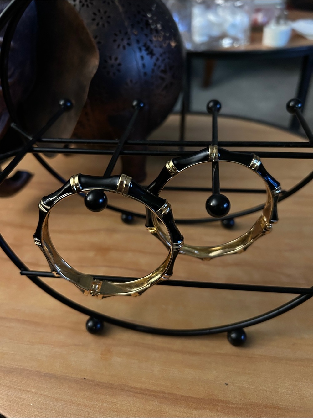 Gold and Black Bamboo-Style Bracelets